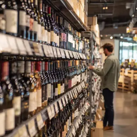 wine bottles on shelves