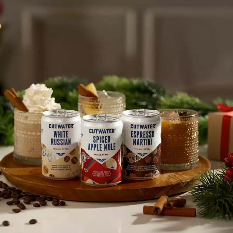 Cutwater ready-to-drink cocktails served at a Texas holiday party table