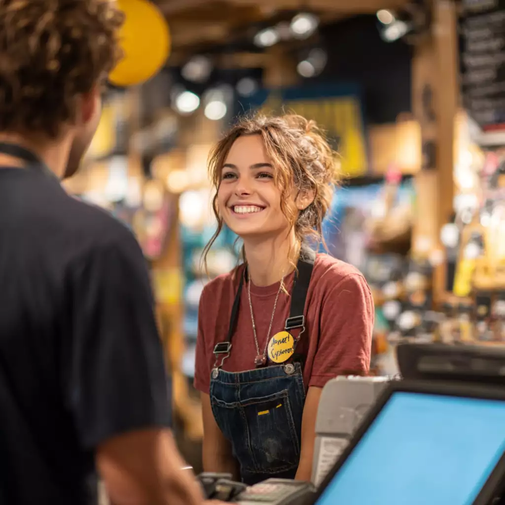 Zipps Liquor Now Open in Mineral Wells, TX—Your New Go-To Liquor Store for Beer, Wine & Spirits Friendly cashier smiling while assisting a customer at the checkout counter.