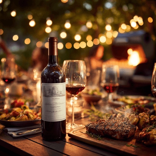 Best Wines for Christmas You Can Buy in Texas Cabernet Sauvignon beside roast beef on a Christmas dinner table in Texas