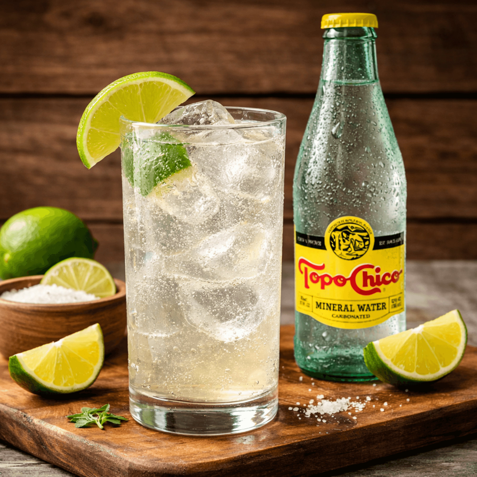 Texas Ranch Water cocktail with tequila, lime, and Topo Chico over ice