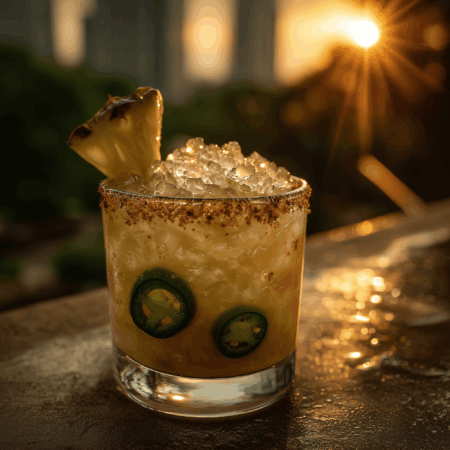 Texas-style jalapeño margarita with Tajín rim and fresh citrus