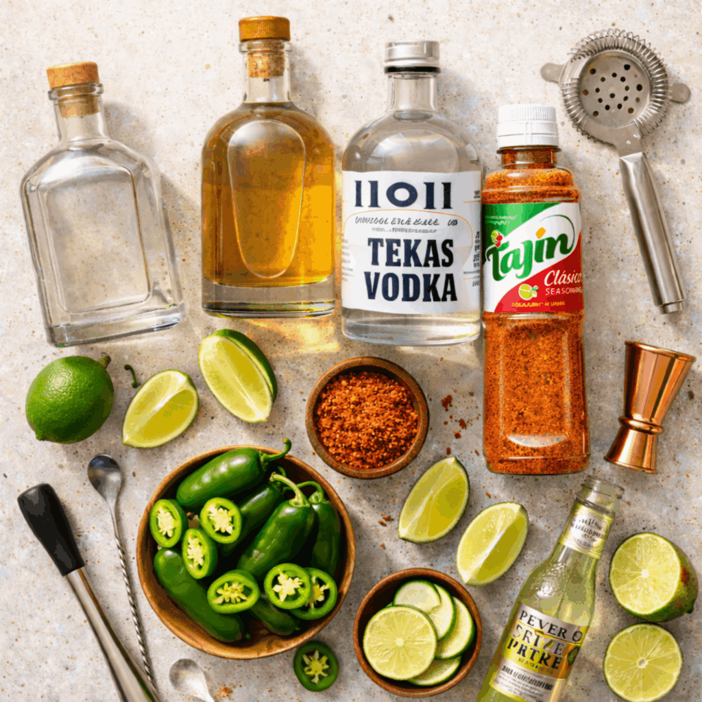 Tequila, mezcal, jalapeños, Tajín, and mixers for spicy Texas drinks