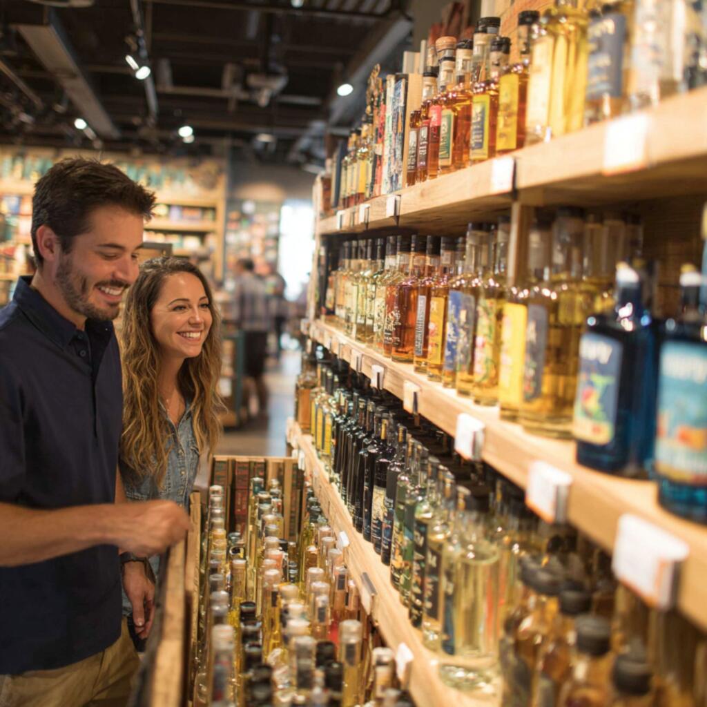Best Texas Liquor Brands to Try in 2026: Vodka, Tequila, Whiskey & More Zipps Liquor store interior showing Texas craft spirits shelf with customer browsing selection