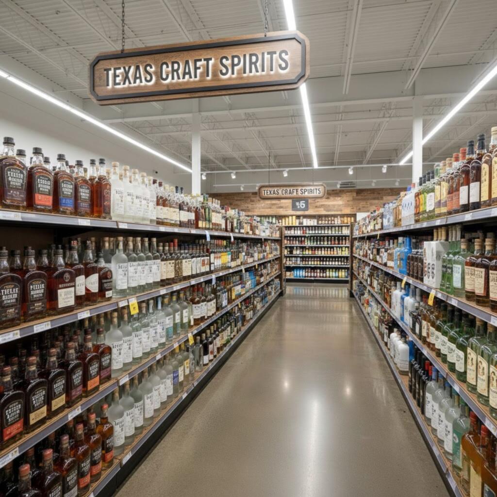  Zipps Liquor store interior showing extensive Texas spirits selection with organized shelves and clear product displays