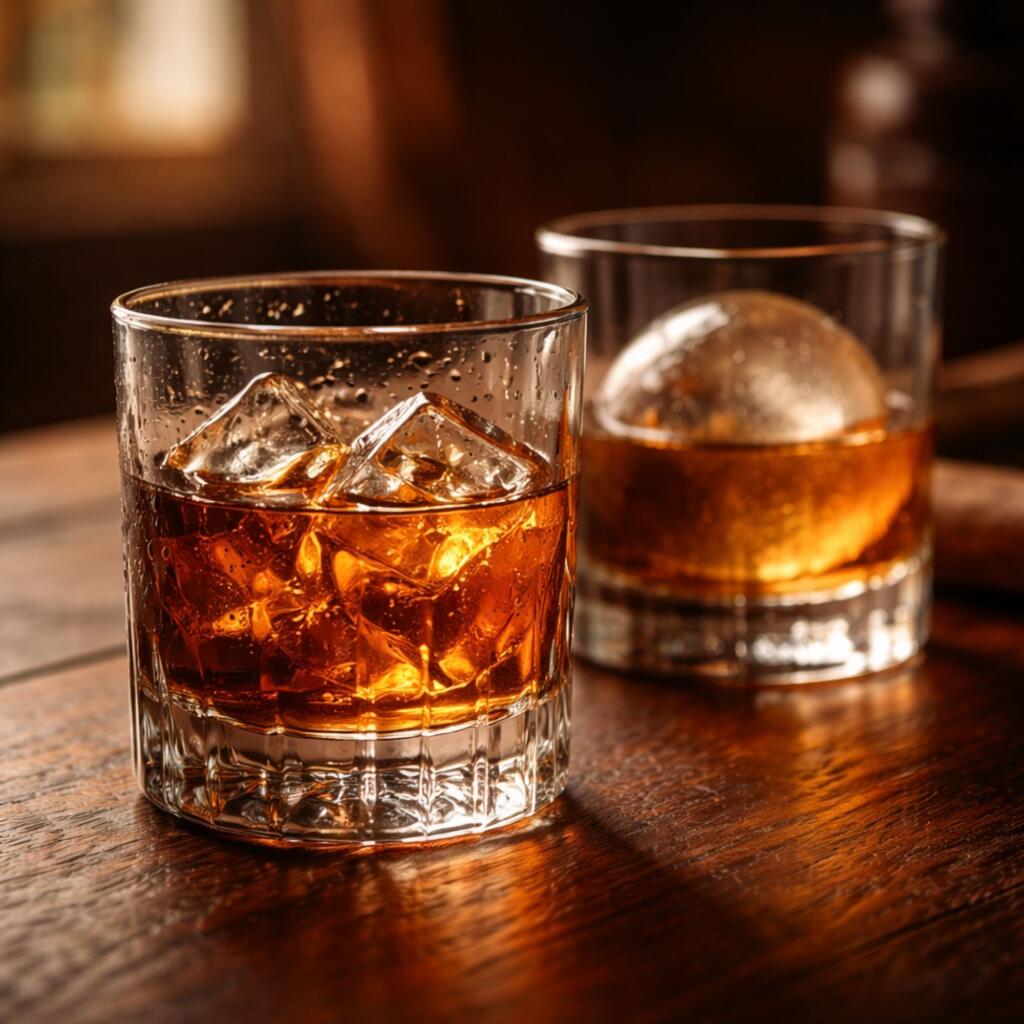 Texas Bourbon Guide: 1876, Garrison Brothers, and Other Must-Try Bottles Bourbon poured neat in rocks glass with ice sphere on wooden surface