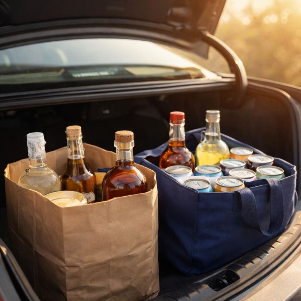 Faster Than a Drive to Lufkin: Nacogdoches' 6-Minute Cocktail Stop for SFA Game Days Sealed alcoholic beverages in car trunk for safe legal transport in Texas