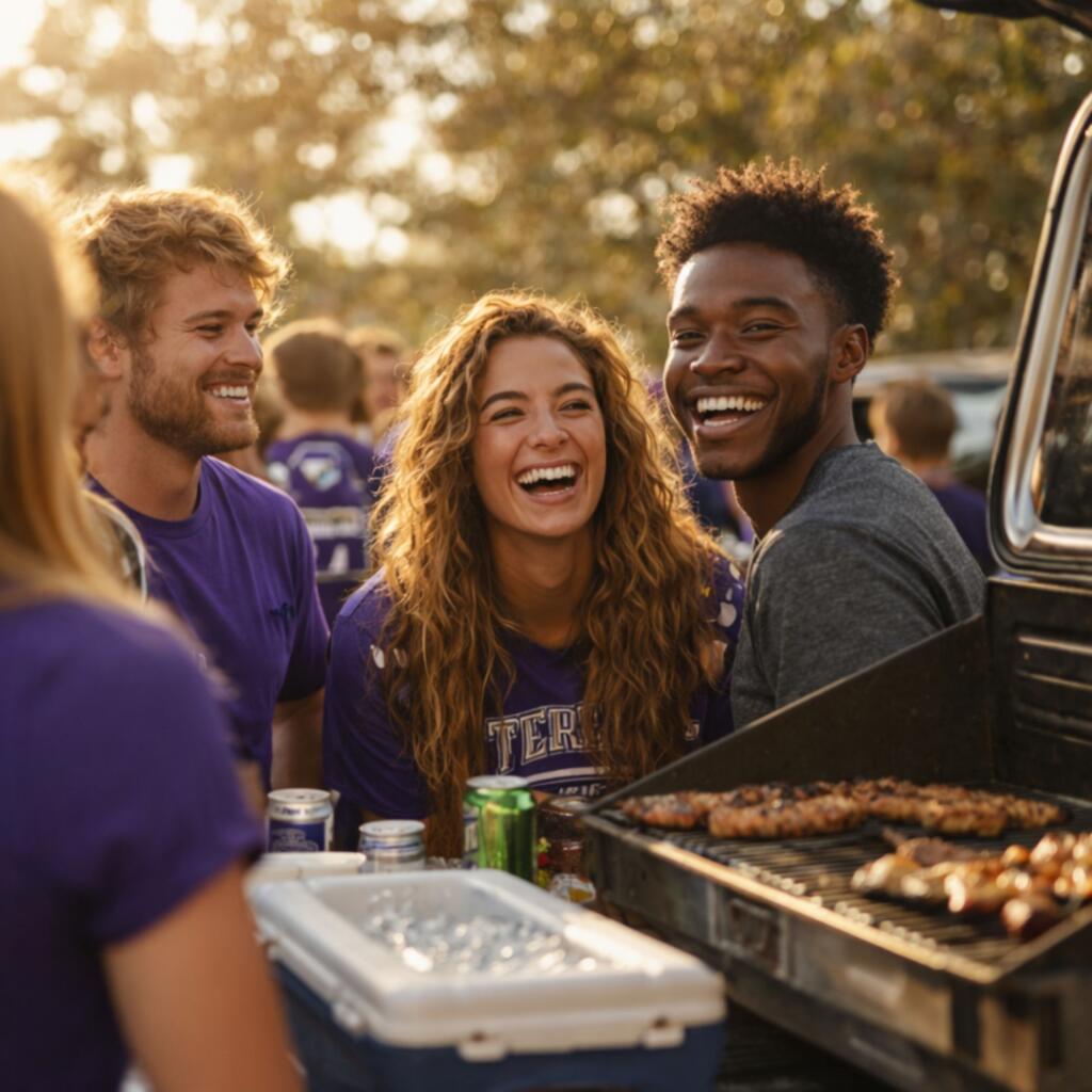 Faster Than a Drive to Lufkin: Nacogdoches' 6-Minute Cocktail Stop for SFA Game Days College football tailgate party with cooler drinks food and friends at Stephen F Austin University