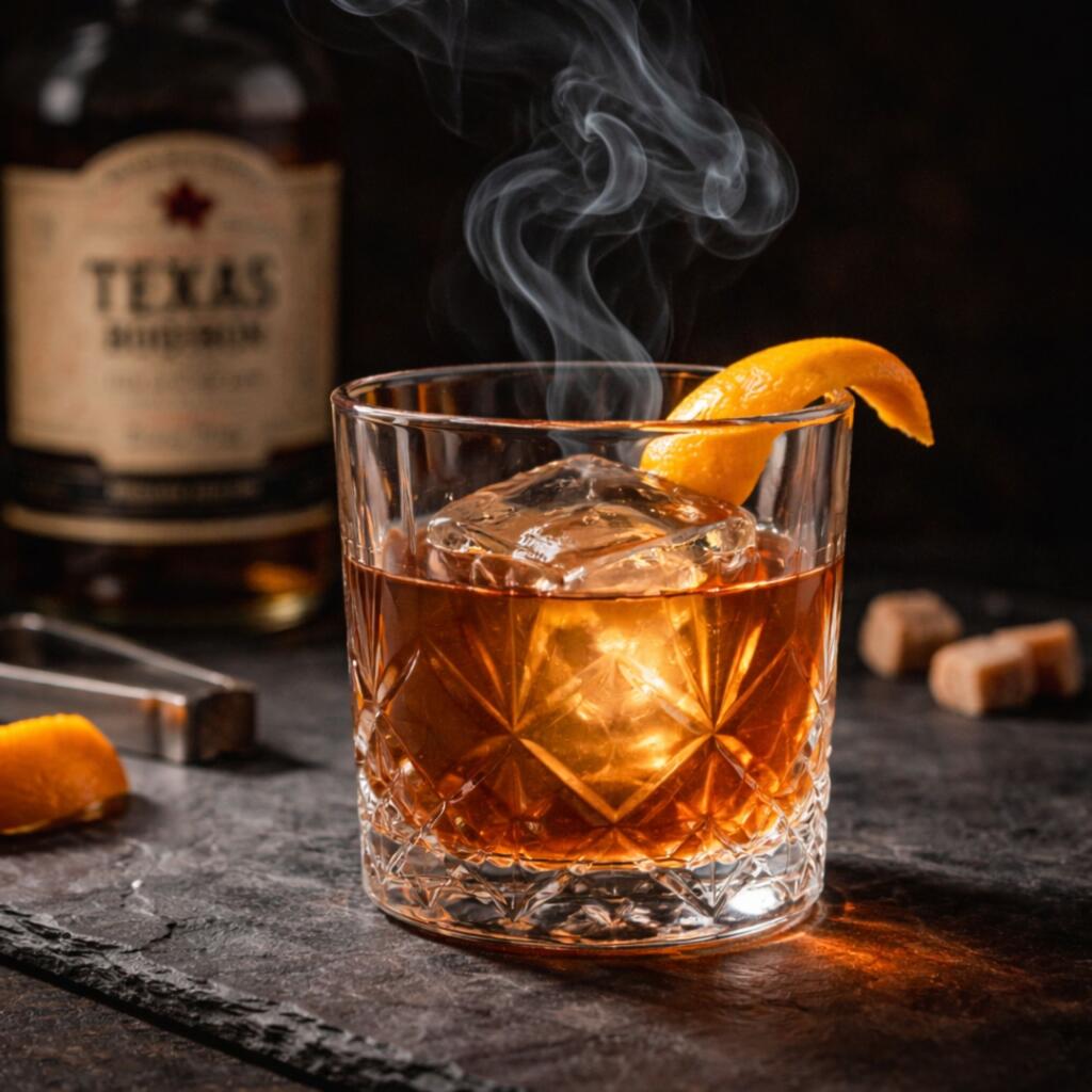 Top 10 Texas-Inspired Cocktails Using Only Local Spirits and Mixers Smoked old-fashioned cocktail in crystal glass with orange peel and smoke wisps