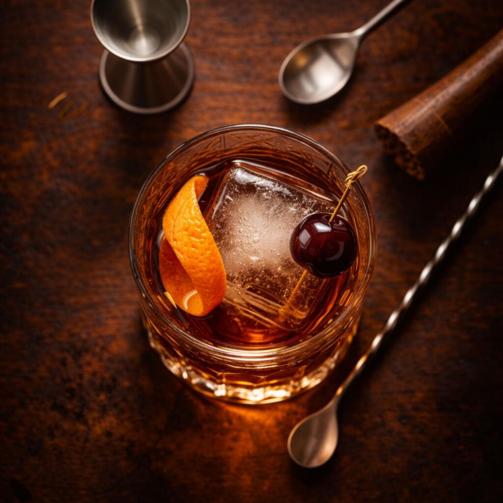 Texas Bourbon Guide: 1876, Garrison Brothers, and Other Must-Try Bottles Classic bourbon cocktail in rocks glass with orange peel and cherry garnish