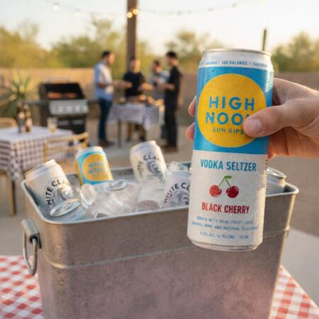 Cold hard seltzers and ranch waters in ice chest for Texas summer party