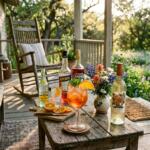 Low-ABV Spritz Cocktails: Aperitif Season Arrives in Texas Aperol spritz on Texas porch with aperitif bottles and spring flowers in afternoon light