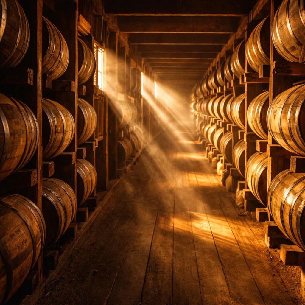 Bourbon barrels aging in Texas warehouse heat creating unique whiskey character