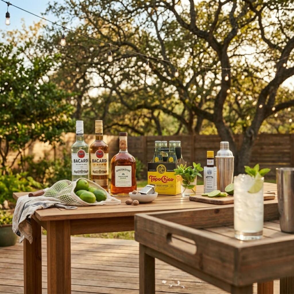 Bacardi and Appleton Estate rum bar setup from Zipps Liquor for Texas summer parties