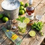 Summer rum cocktails Texas flat lay with Bacardi and fresh limes at Zipps Liquor