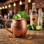 Texas Mule cocktail in copper mug with jalapeño garnish, lime wheel, and fresh mint at Zipps Liquor
