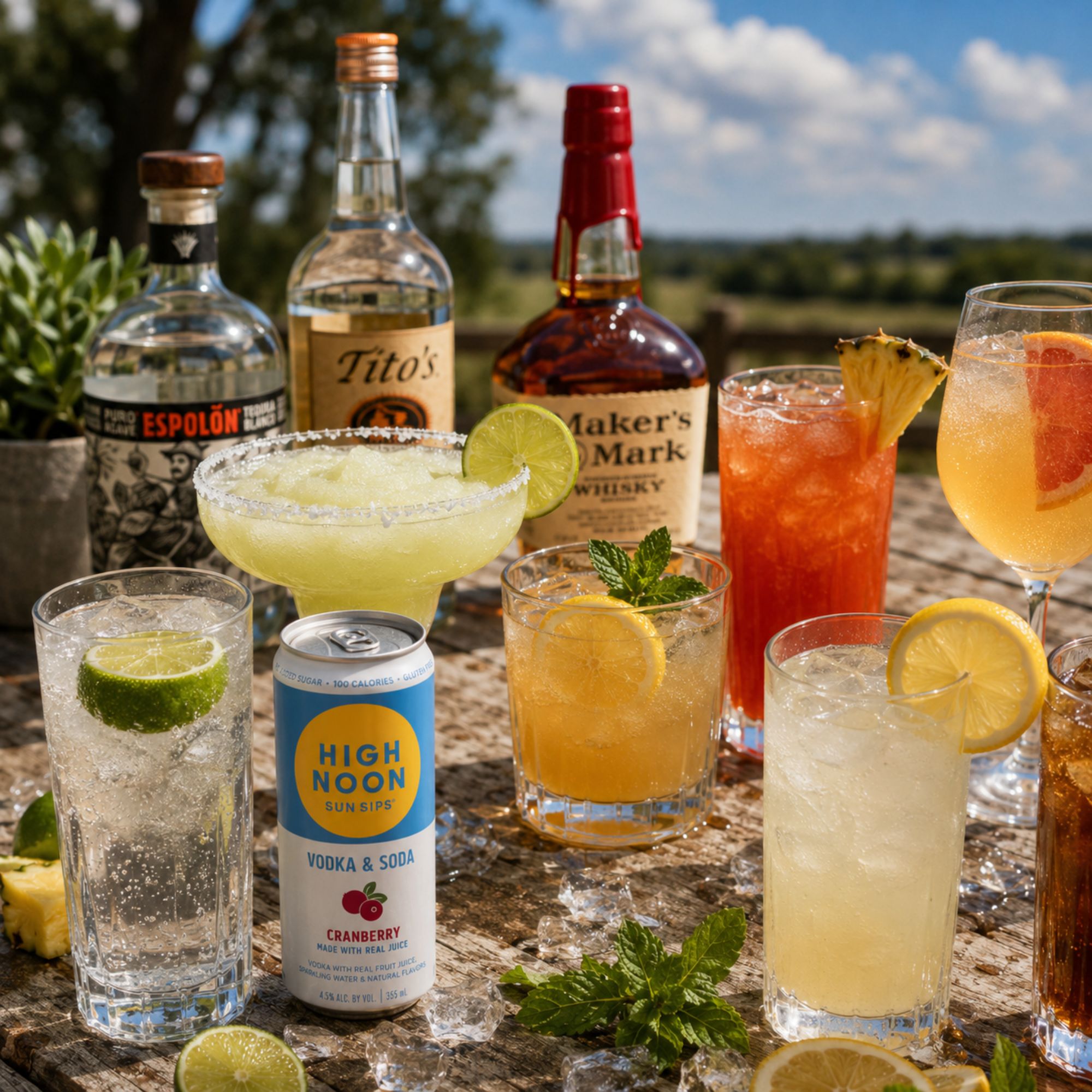 Best summer cocktail recipes for 2026 Texas backyard parties featuring Ranch Water, Bourbon Lemonade, Frozen Margarita, and Rum Punch