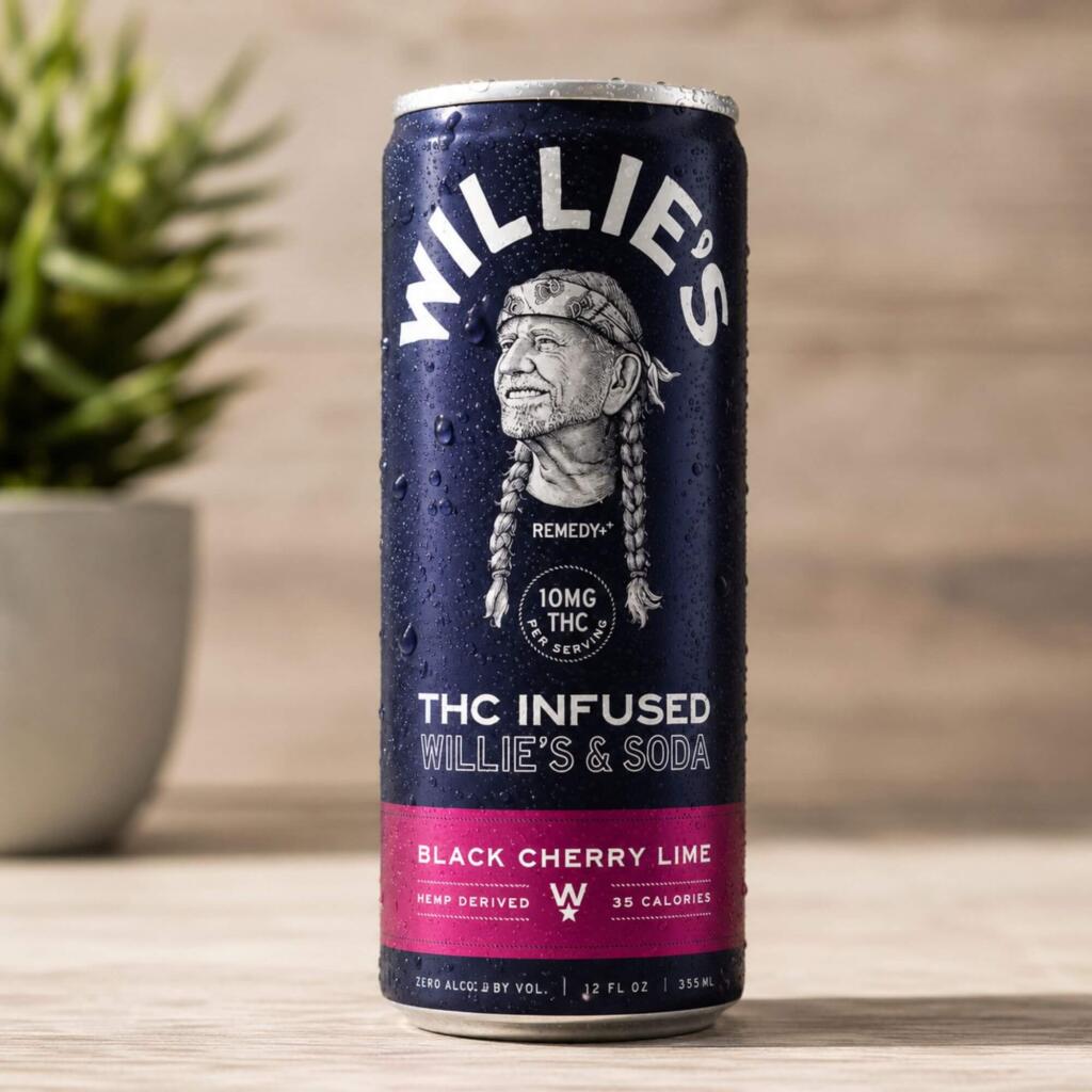 THC Drinks in Texas: What to Know About Willy's Remedy at Zipps Liquor Close-up of a Willy's Remedy hemp THC beverage can showing the milligram serving size label