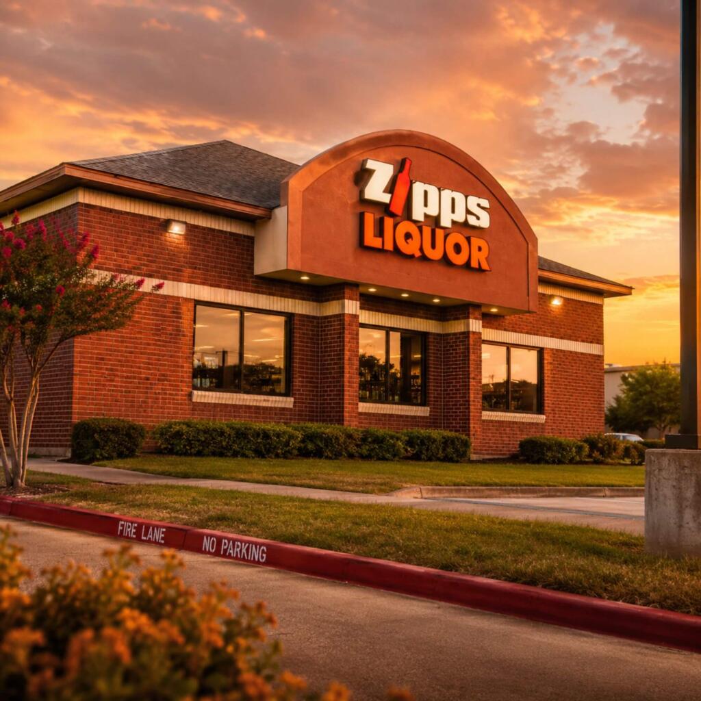 How to Get Blanton's Bourbon in Texas: Zipps' Allocated Bottle Program Explained Zipps Liquor storefront at golden hour with warm lighting and inviting exterior in Texas.
