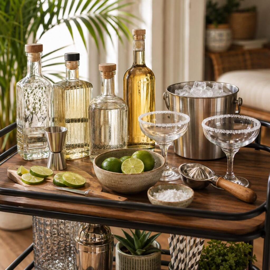 Leagues Cup Watch Party Guide: Tequila, Mezcal, and Micheladas for Austin FC vs. Tijuana Home bar cart set up with tequila, limes, and margarita glasses for game day