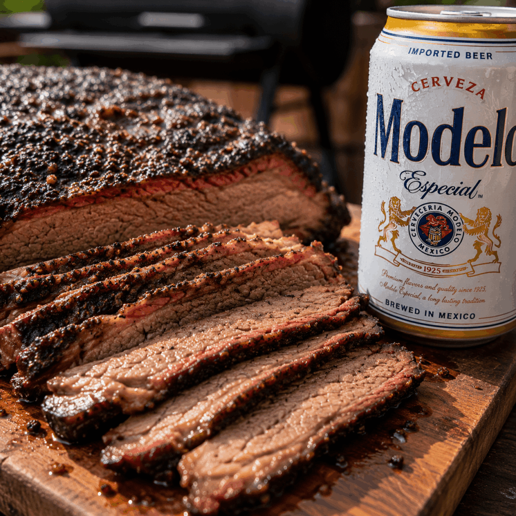 Labor Day BBQ Beer Guide, Pairings for Your Texas Cookout Sliced smoked brisket served alongside a cold beer at a Texas BBQ