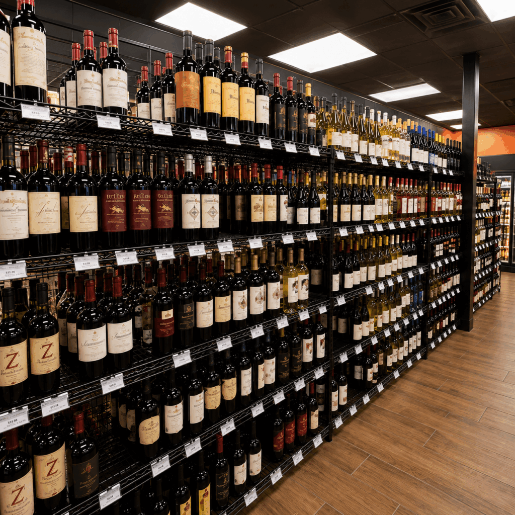 Old Town Spring Guide to Shops, Restaurants, and Wine Pairings A wine selection shelf at Zipps Liquor Spring