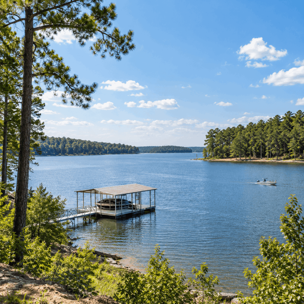 Toledo Bend Reservoir shoreline near Center Texas with piney woods in the background 