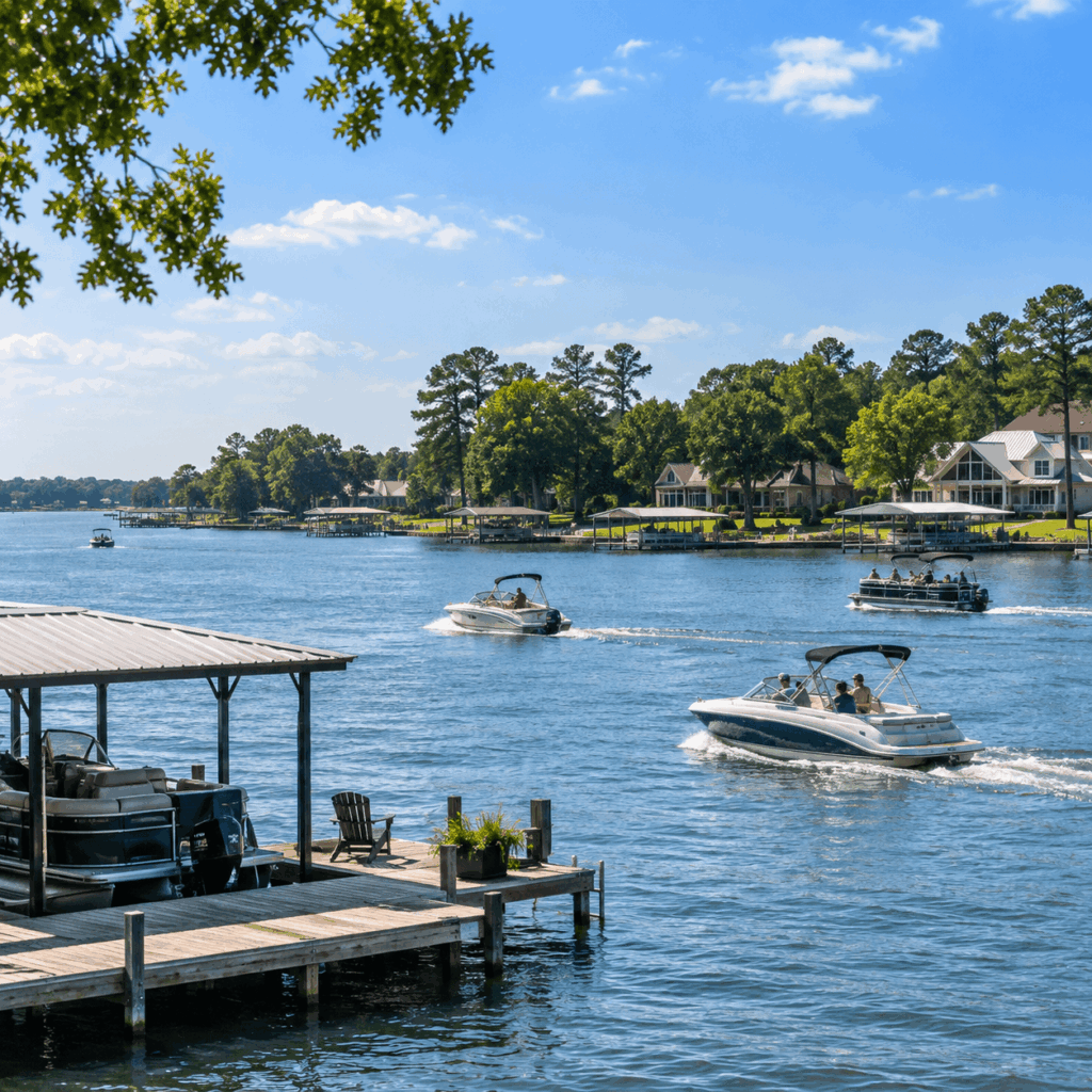 Zipps Gun Barrel City: Liquor Store Near Athens, TX Boats on Cedar Creek Lake Texas with lake houses along the shoreline