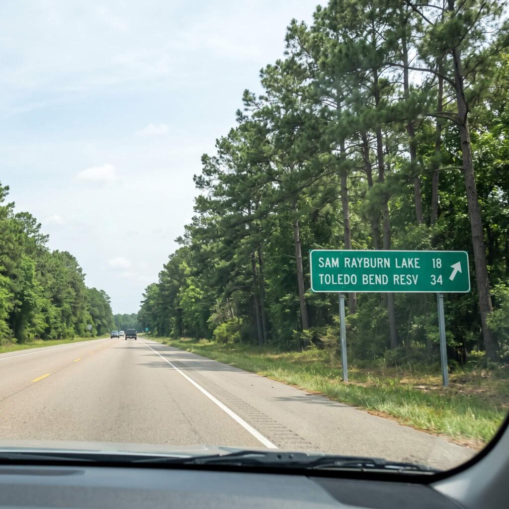 Zipps Onalaska: Liquor Store Near Huntsville, TX Highway sign along US 190 showing the route between Huntsville and Onalaska