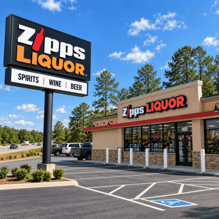 Zipps Liquor storefront in Onalaska, Texas near Lake Livingston
