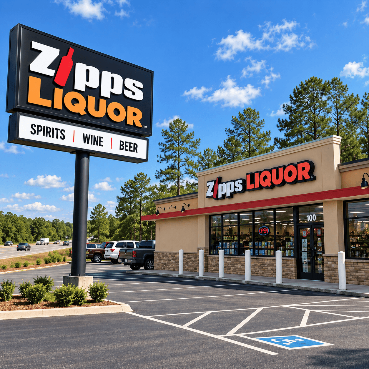 Zipps Liquor storefront in Onalaska, Texas near Lake Livingston